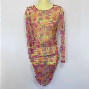 For Love And Lemons Pink Long Sleeve Bodycon Swim Coverup Sz Sm .Nwot